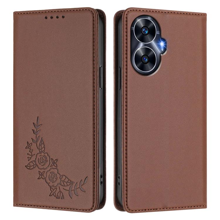 For Realme C55 / Narzo N55 Peony Embossed Magnetic RFID Vegan Leather Phone Case