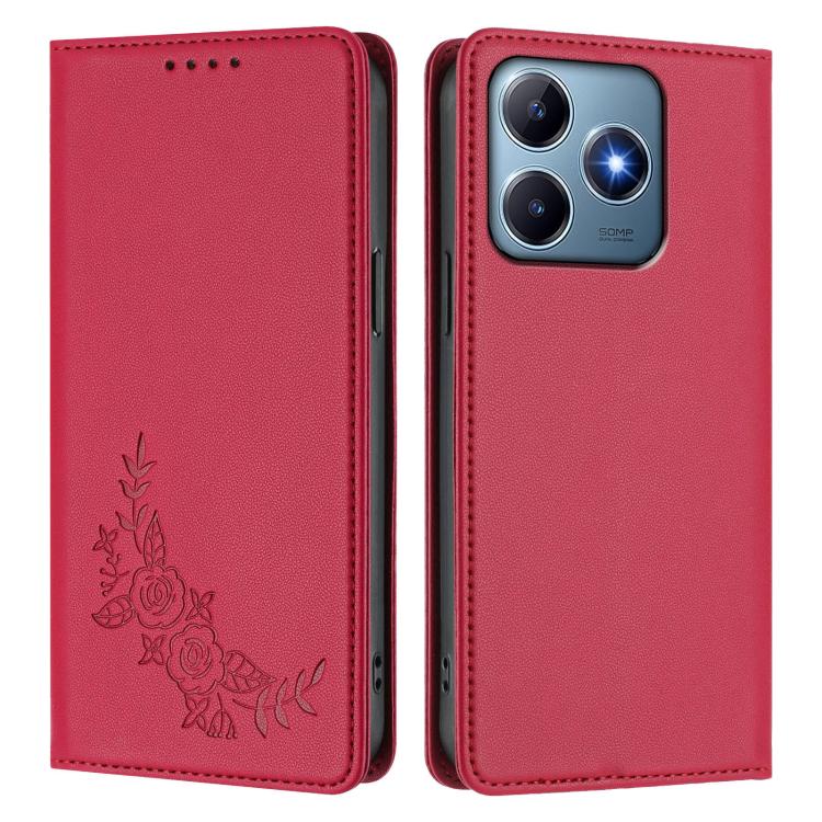 For Realme C63 4G / C61 / C61 India / Note 60 Peony Embossed Magnetic RFID Vegan Leather Phone Case