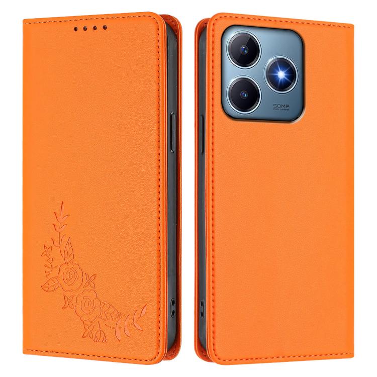 For Realme C63 4G / C61 / C61 India / Note 60 Peony Embossed Magnetic RFID Vegan Leather Phone Case