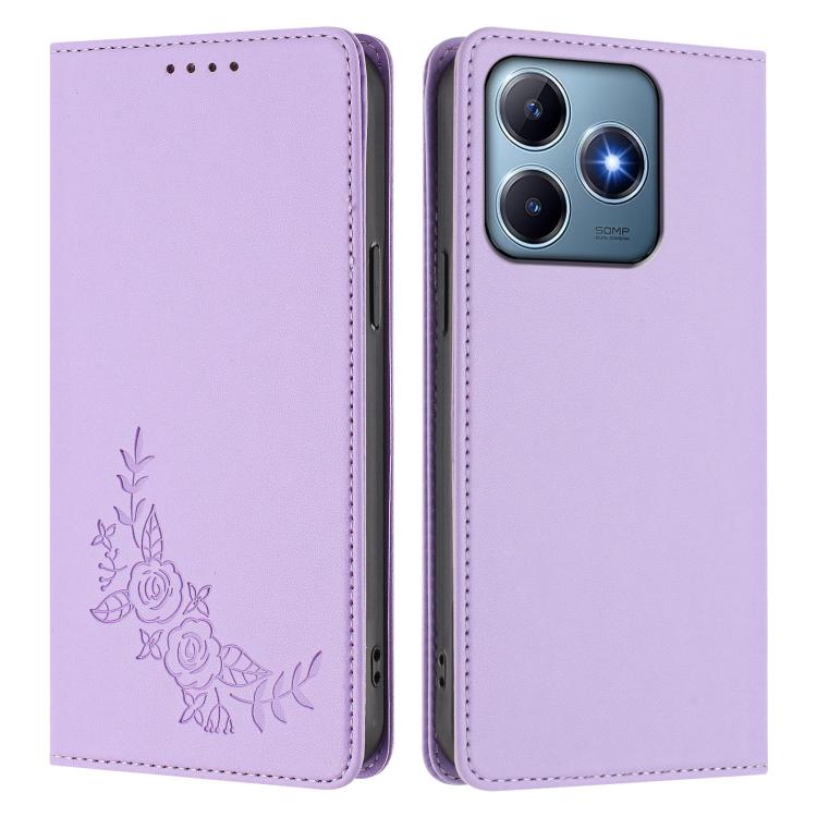 For Realme C63 4G / C61 / C61 India / Note 60 Peony Embossed Magnetic RFID Vegan Leather Phone Case