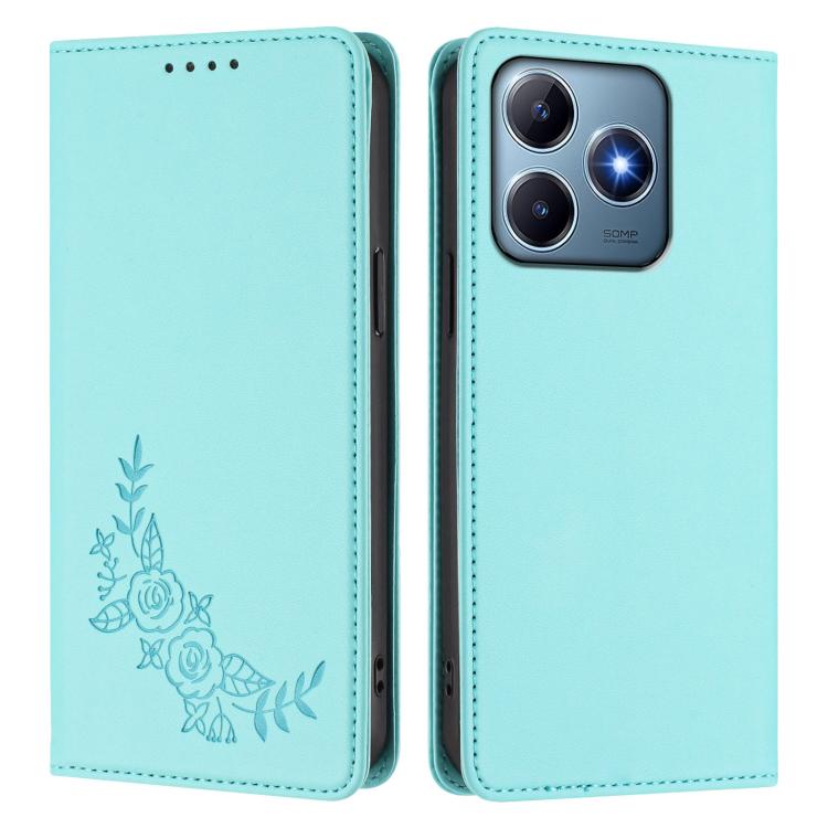For Realme C63 4G / C61 / C61 India / Note 60 Peony Embossed Magnetic RFID Vegan Leather Phone Case