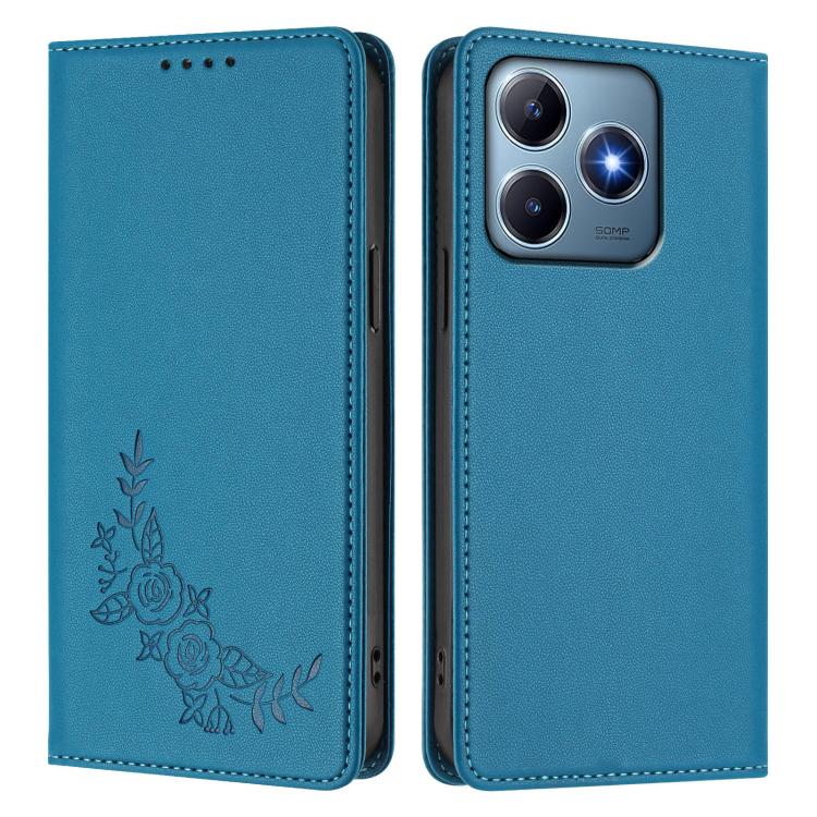 For Realme C63 4G / C61 / C61 India / Note 60 Peony Embossed Magnetic RFID Vegan Leather Phone Case