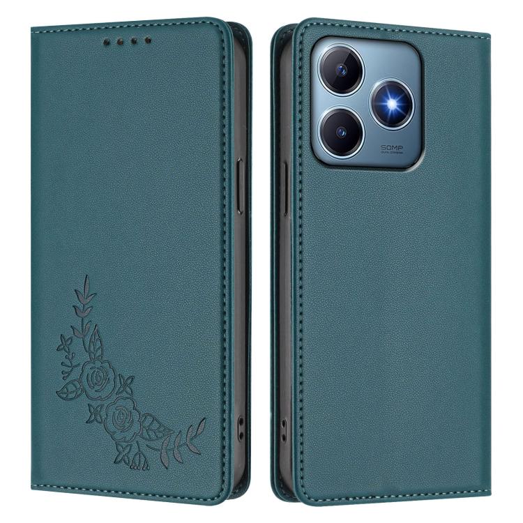 For Realme C63 4G / C61 / C61 India / Note 60 Peony Embossed Magnetic RFID Vegan Leather Phone Case