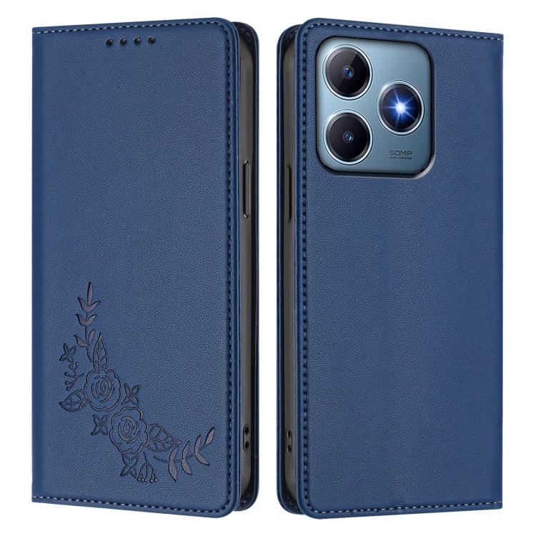 For Realme C63 4G / C61 / C61 India / Note 60 Peony Embossed Magnetic RFID Vegan Leather Phone Case
