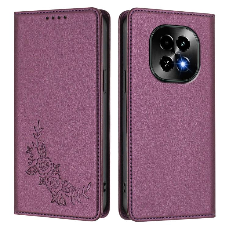 For Realme C63 5G Peony Embossed Magnetic RFID Vegan Leather Phone Case
