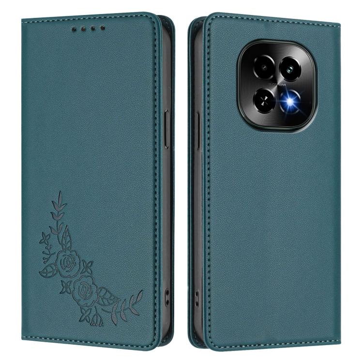 For Realme C63 5G Peony Embossed Magnetic RFID Vegan Leather Phone Case