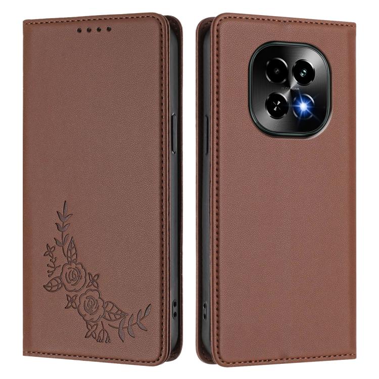 For Realme C63 5G Peony Embossed Magnetic RFID Vegan Leather Phone Case