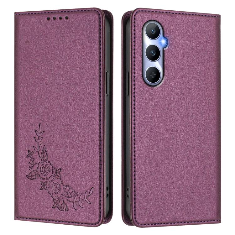 For Realme C65 4G Peony Embossed Magnetic RFID Vegan Leather Phone Case