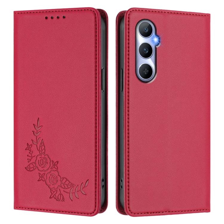 For Realme C65 4G Peony Embossed Magnetic RFID Vegan Leather Phone Case