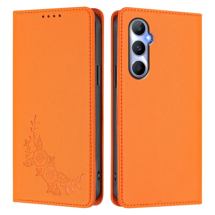 For Realme C65 4G Peony Embossed Magnetic RFID Vegan Leather Phone Case