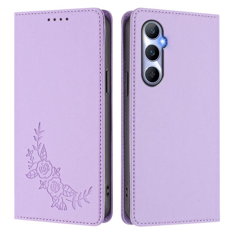For Realme C65 4G Peony Embossed Magnetic RFID Vegan Leather Phone Case