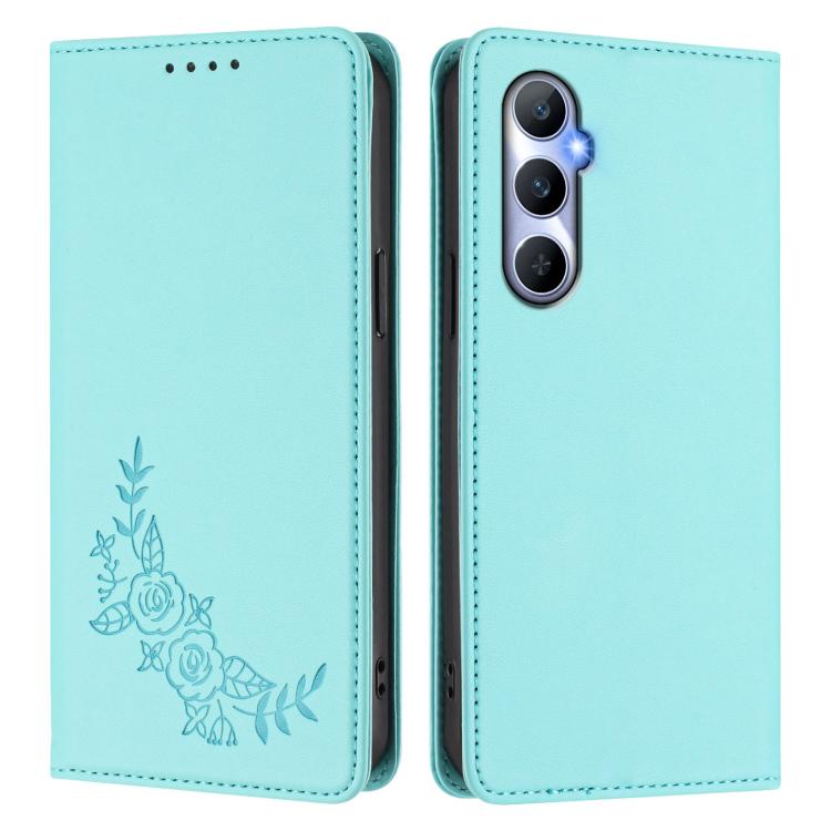 For Realme C65 4G Peony Embossed Magnetic RFID Vegan Leather Phone Case