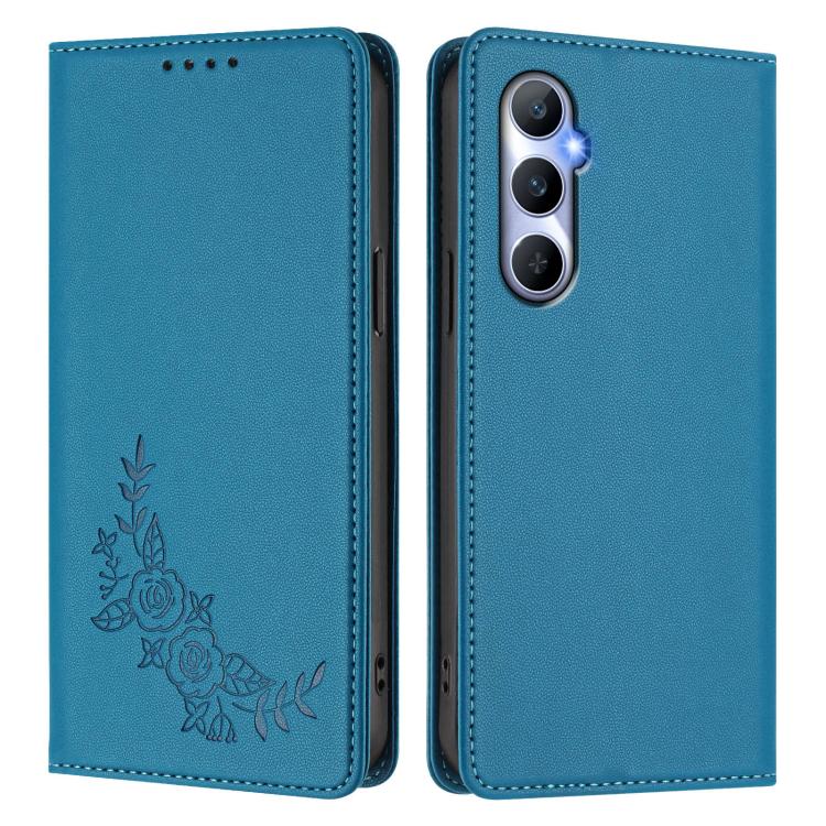 For Realme C65 4G Peony Embossed Magnetic RFID Vegan Leather Phone Case