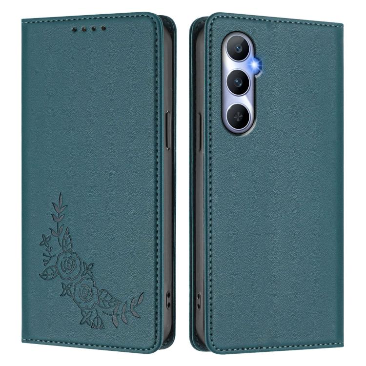 For Realme C65 4G Peony Embossed Magnetic RFID Vegan Leather Phone Case