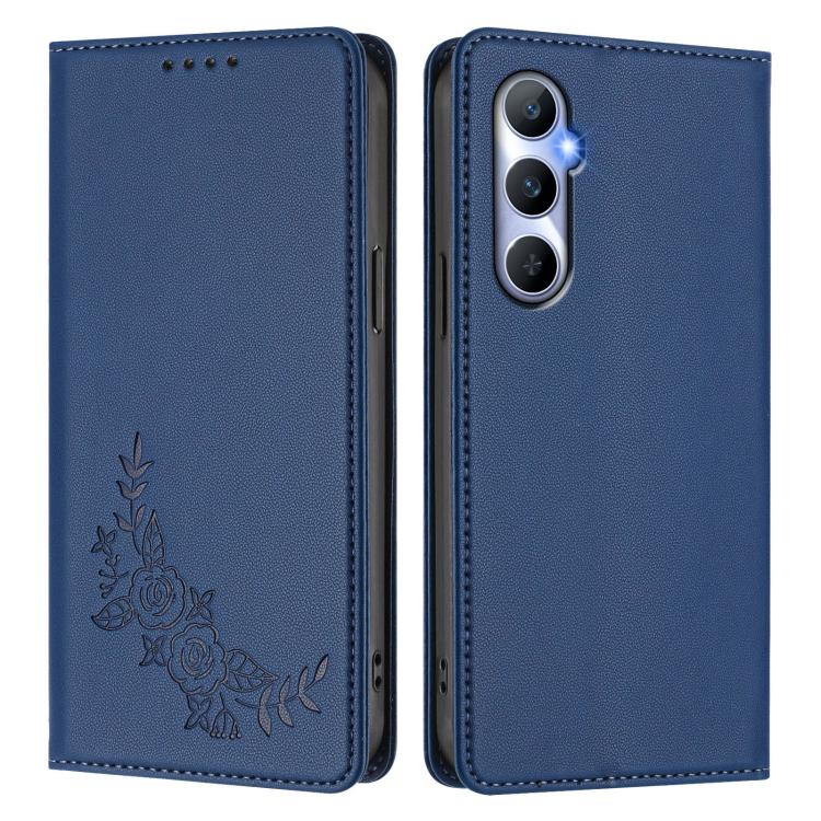 For Realme C65 4G Peony Embossed Magnetic RFID Vegan Leather Phone Case