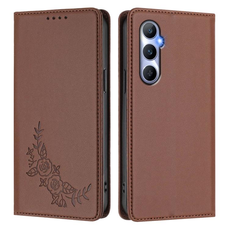 For Realme C65 4G Peony Embossed Magnetic RFID Vegan Leather Phone Case