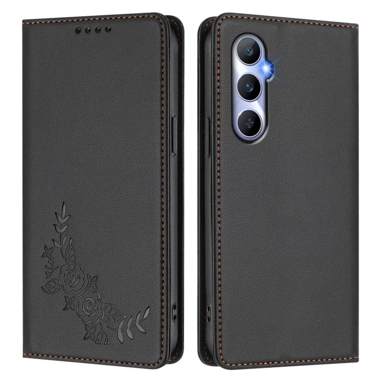For Realme C65 4G Peony Embossed Magnetic RFID Vegan Leather Phone Case