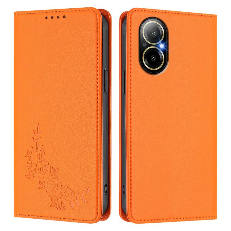For Realme C67 4G / 12 Lite Peony Embossed Magnetic RFID Vegan Leather Phone Case