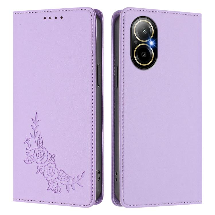 For Realme C67 4G / 12 Lite Peony Embossed Magnetic RFID Vegan Leather Phone Case