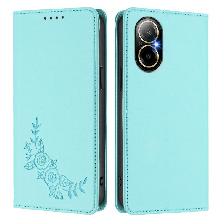 For Realme C67 4G / 12 Lite Peony Embossed Magnetic RFID Vegan Leather Phone Case