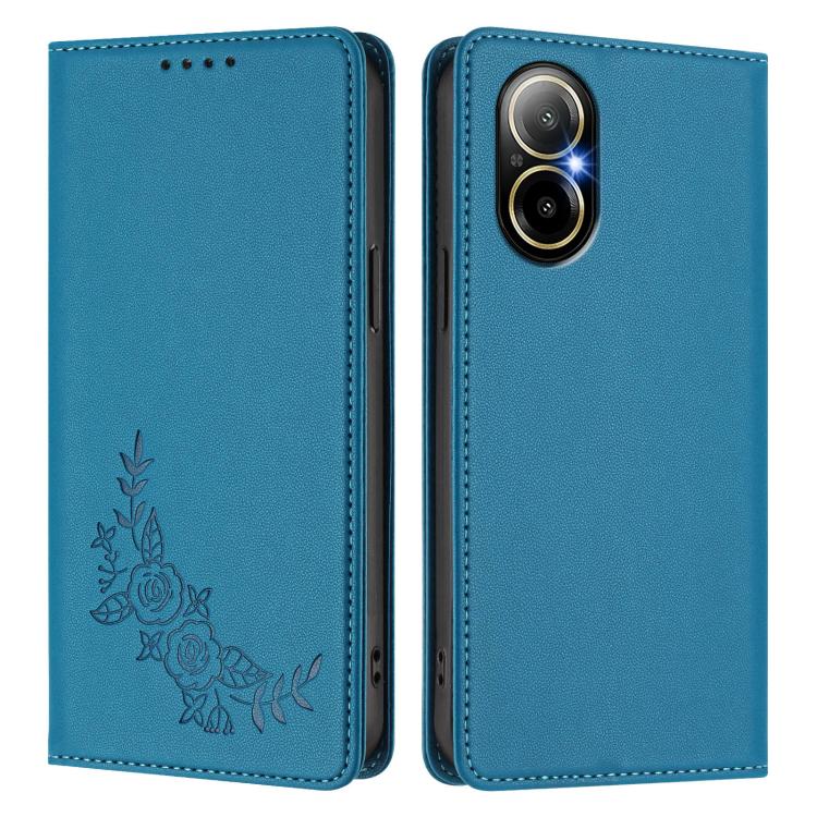 For Realme C67 4G / 12 Lite Peony Embossed Magnetic RFID Vegan Leather Phone Case