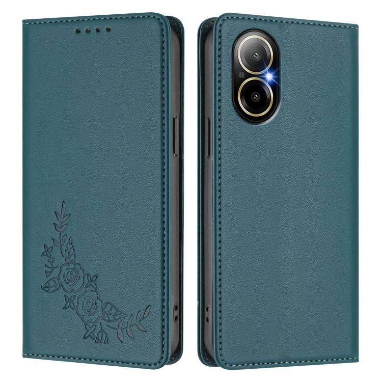 For Realme C67 4G / 12 Lite Peony Embossed Magnetic RFID Vegan Leather Phone Case