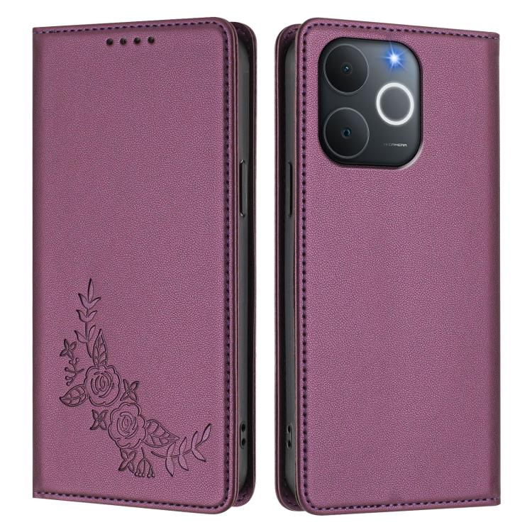For Realme C71 India / Note 70 / Note 70T 4G Peony Embossed Magnetic RFID Vegan Leather Phone Case
