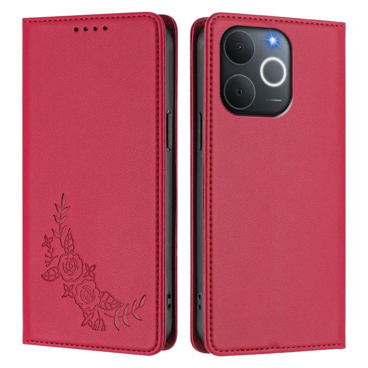 For Realme C71 India / Note 70 / Note 70T 4G Peony Embossed Magnetic RFID Vegan Leather Phone Case