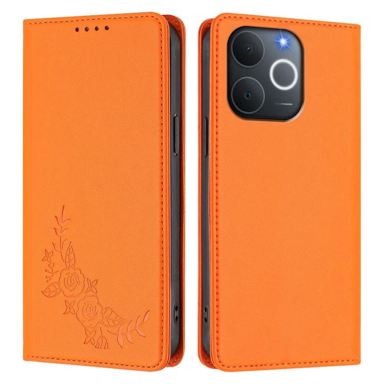For Realme C71 India / Note 70 / Note 70T 4G Peony Embossed Magnetic RFID Vegan Leather Phone Case