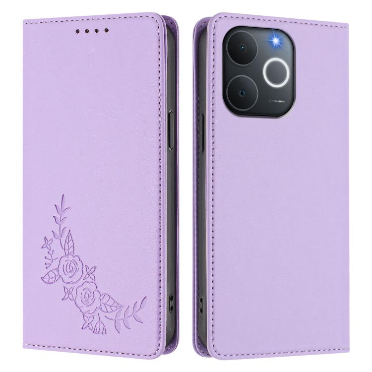 For Realme C71 India / Note 70 / Note 70T 4G Peony Embossed Magnetic RFID Vegan Leather Phone Case