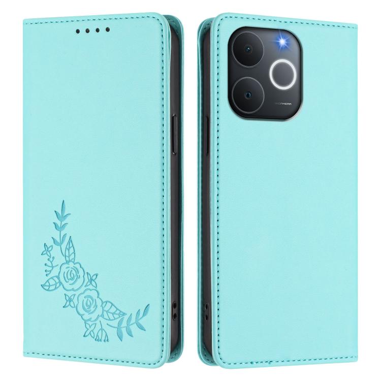 For Realme C71 India / Note 70 / Note 70T 4G Peony Embossed Magnetic RFID Vegan Leather Phone Case