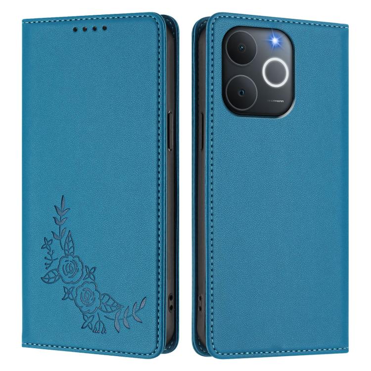 For Realme C71 India / Note 70 / Note 70T 4G Peony Embossed Magnetic RFID Vegan Leather Phone Case