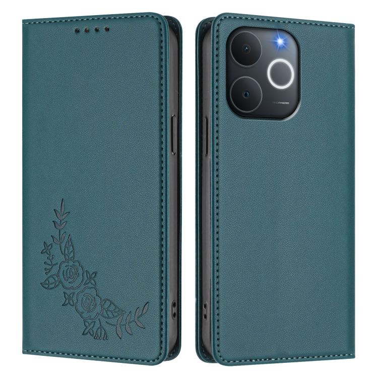 For Realme C71 India / Note 70 / Note 70T 4G Peony Embossed Magnetic RFID Vegan Leather Phone Case