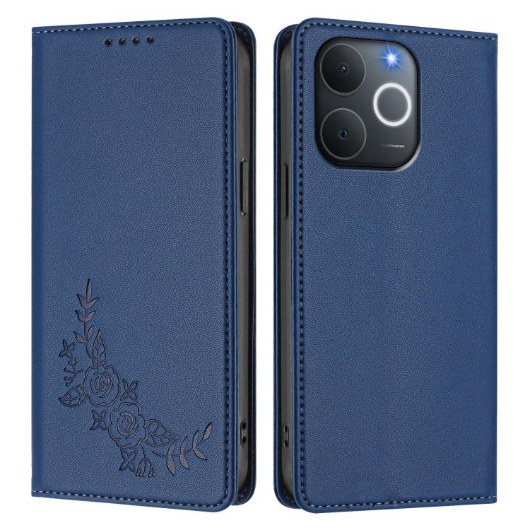 For Realme C71 India / Note 70 / Note 70T 4G Peony Embossed Magnetic RFID Vegan Leather Phone Case