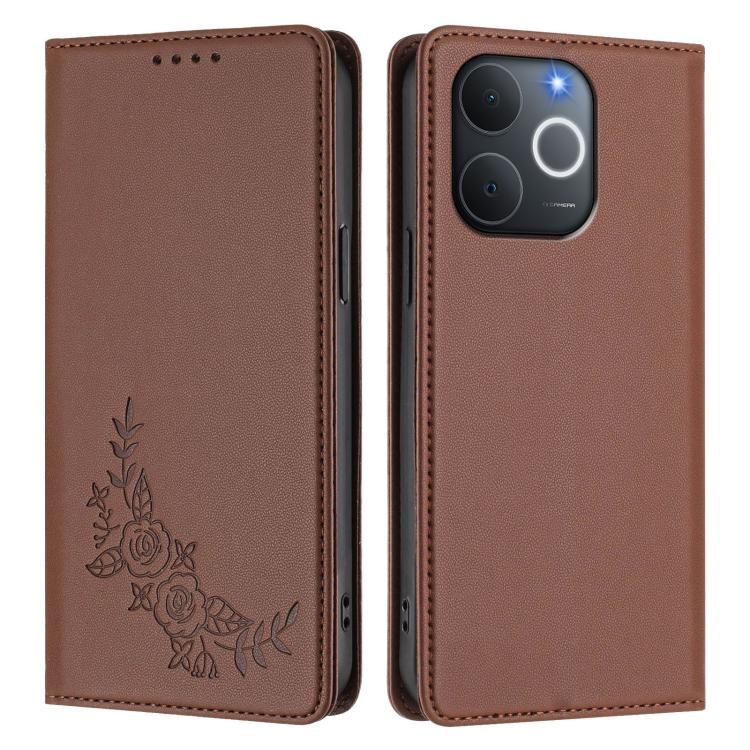 For Realme C71 India / Note 70 / Note 70T 4G Peony Embossed Magnetic RFID Vegan Leather Phone Case