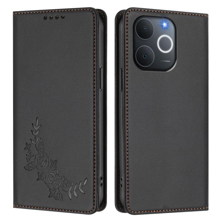 For Realme C71 India / Note 70 / Note 70T 4G Peony Embossed Magnetic RFID Vegan Leather Phone Case