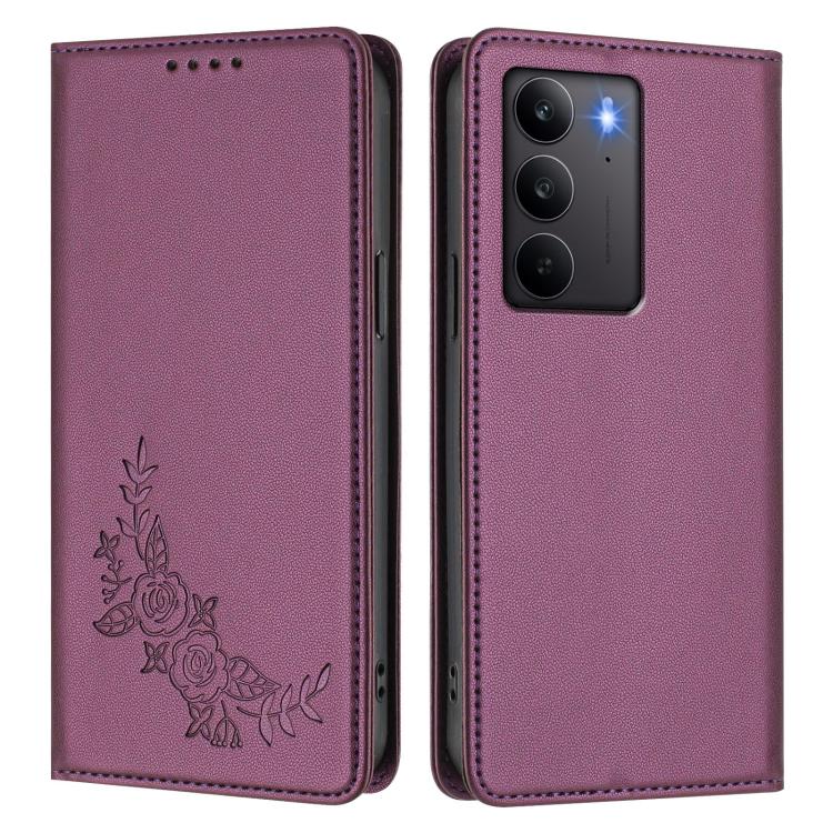 For Realme C75 4G / Narzo 80x / 14x India Peony Embossed Magnetic RFID Vegan Leather Phone Case
