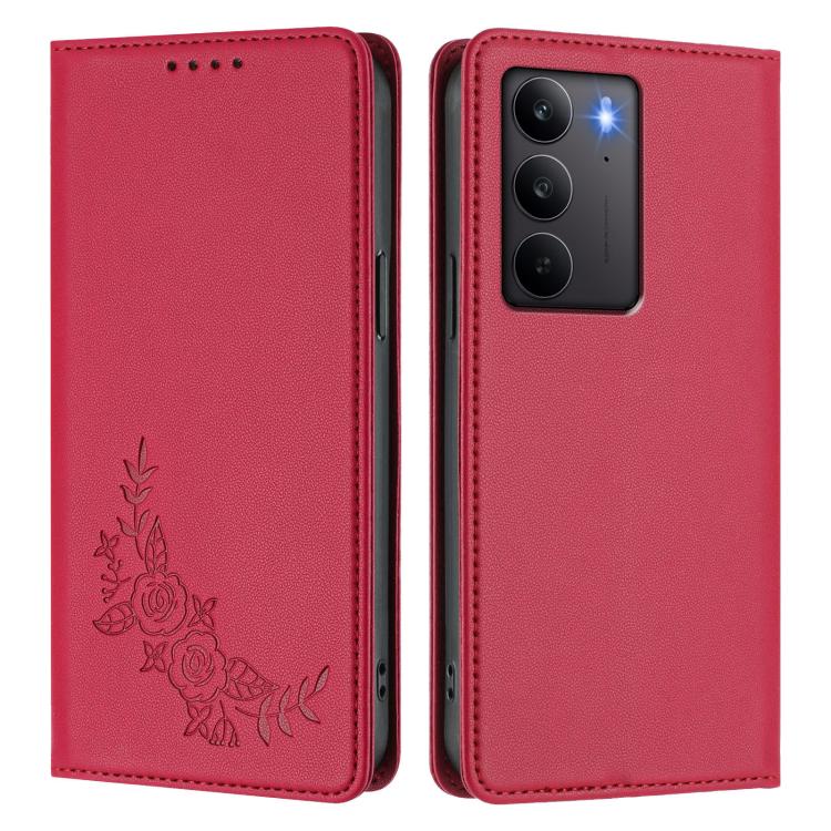 For Realme C75 4G / Narzo 80x / 14x India Peony Embossed Magnetic RFID Vegan Leather Phone Case