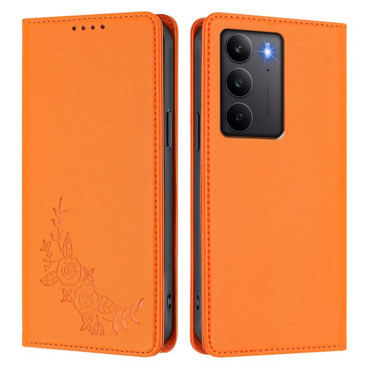 For Realme C75 4G / Narzo 80x / 14x India Peony Embossed Magnetic RFID Vegan Leather Phone Case