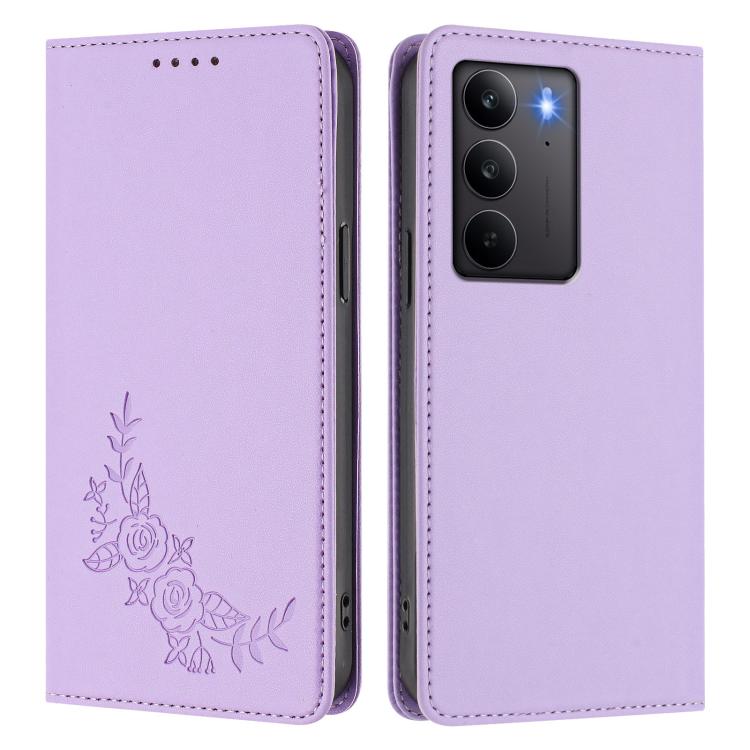 For Realme C75 4G / Narzo 80x / 14x India Peony Embossed Magnetic RFID Vegan Leather Phone Case
