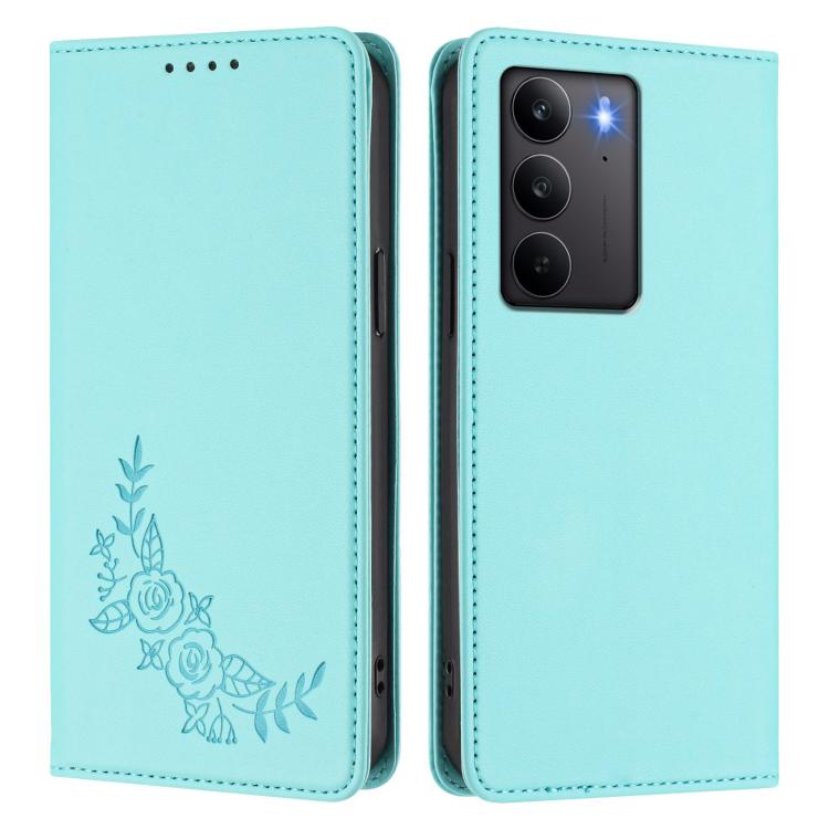 For Realme C75 4G / Narzo 80x / 14x India Peony Embossed Magnetic RFID Vegan Leather Phone Case