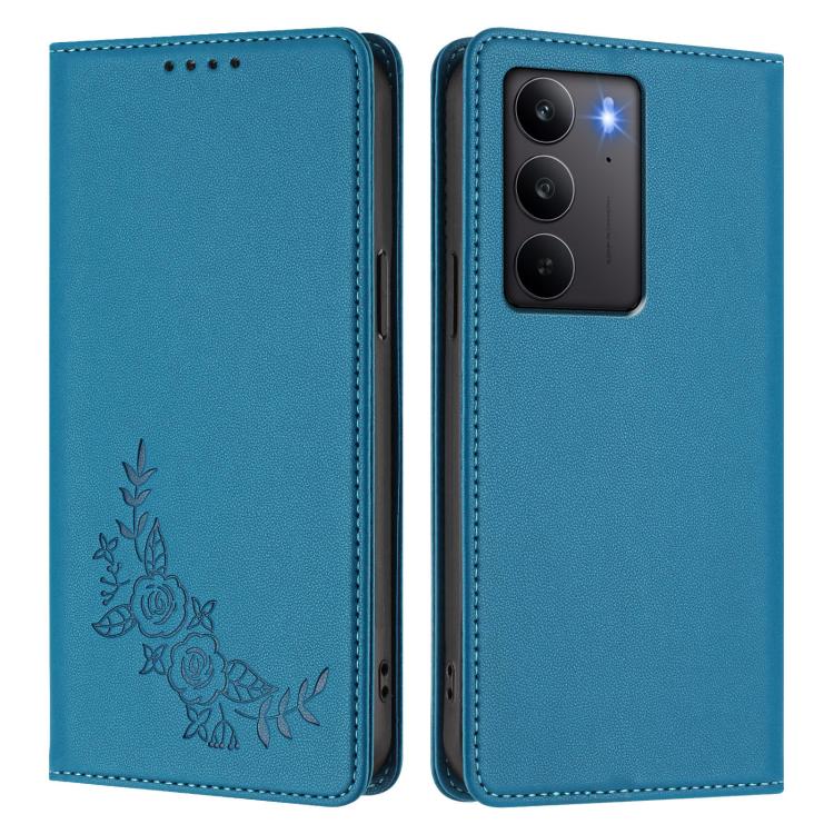 For Realme C75 4G / Narzo 80x / 14x India Peony Embossed Magnetic RFID Vegan Leather Phone Case