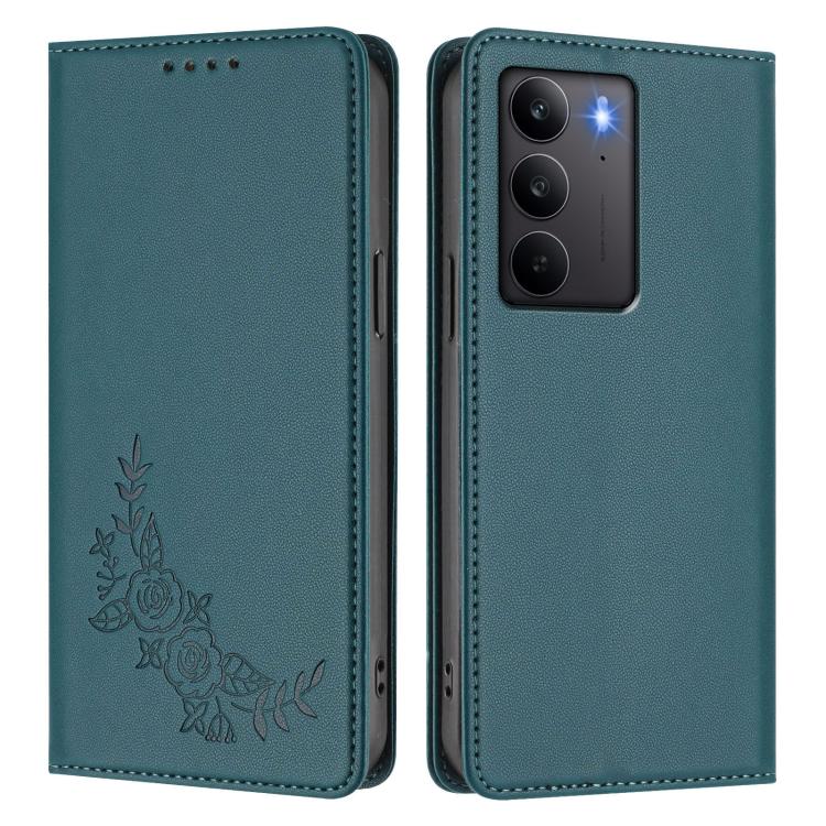 For Realme C75 4G / Narzo 80x / 14x India Peony Embossed Magnetic RFID Vegan Leather Phone Case