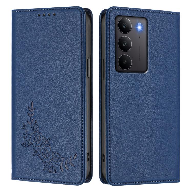 For Realme C75 4G / Narzo 80x / 14x India Peony Embossed Magnetic RFID Vegan Leather Phone Case