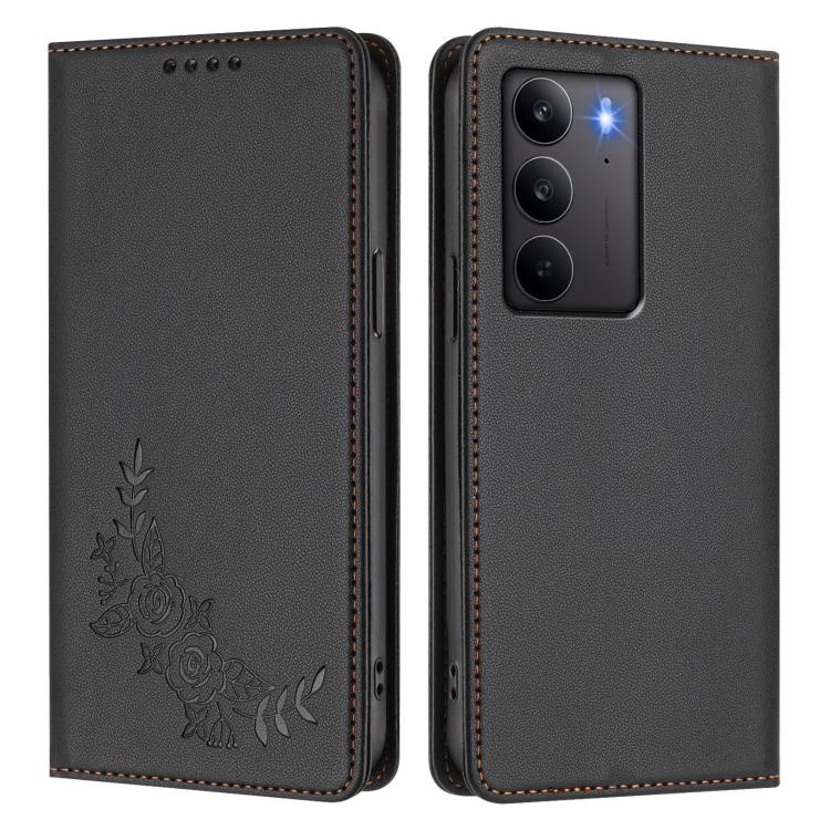 For Realme C75 4G / Narzo 80x / 14x India Peony Embossed Magnetic RFID Vegan Leather Phone Case