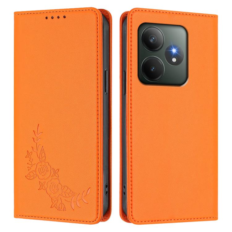 For Realme GT 6 / GT 6T Peony Embossed Magnetic RFID Vegan Leather Phone Case