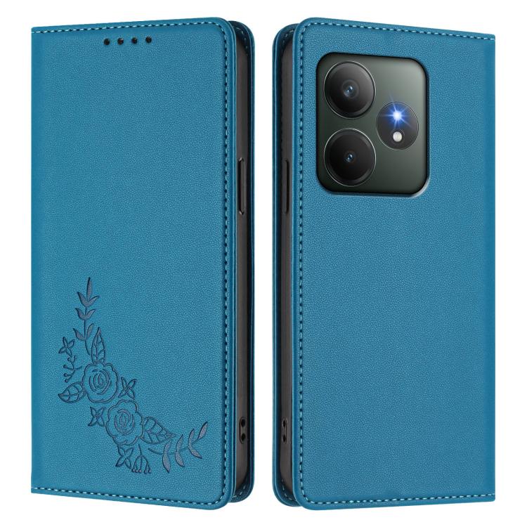 For Realme GT 6 / GT 6T Peony Embossed Magnetic RFID Vegan Leather Phone Case