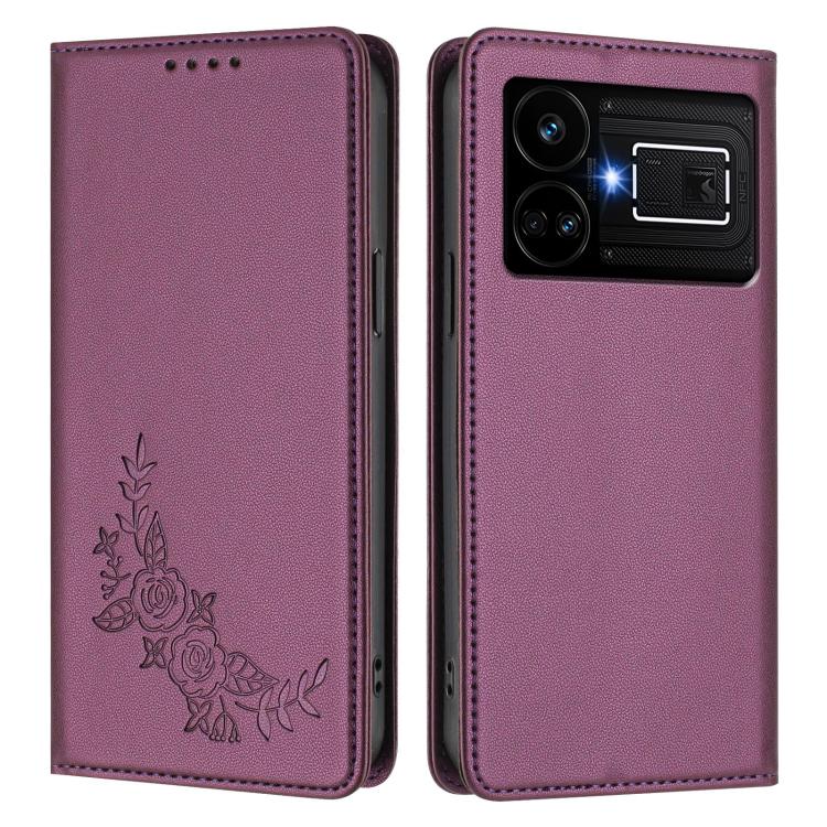 For Realme GT5 / GT5 240W Peony Embossed Magnetic RFID Vegan Leather Phone Case