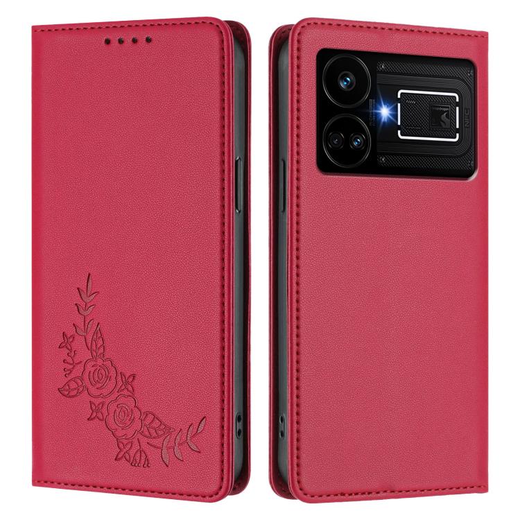For Realme GT5 / GT5 240W Peony Embossed Magnetic RFID Vegan Leather Phone Case