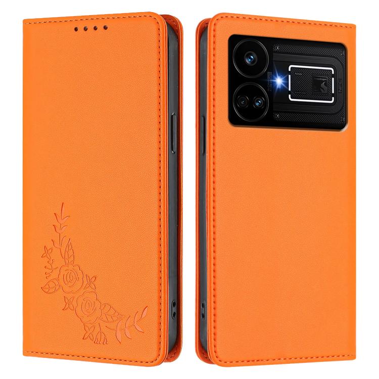 For Realme GT5 / GT5 240W Peony Embossed Magnetic RFID Vegan Leather Phone Case